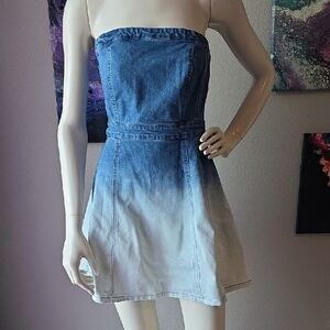 Denim Blue Ombre Strapless Dress